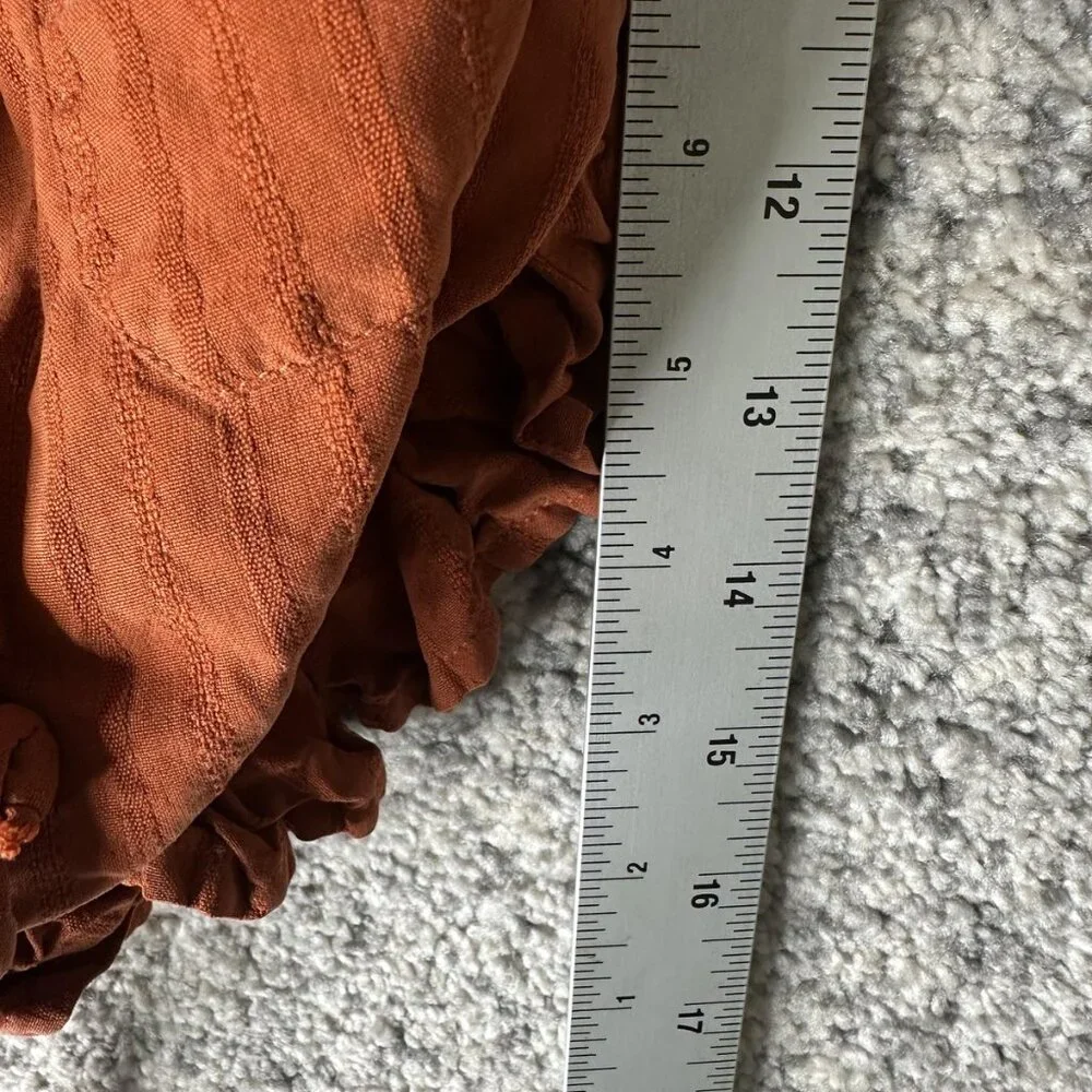 Reformation Shirt Womens Small Rust Peasant‎ Puff Sleeve Off Shoulder Crop Boho - Picture 3 of 5